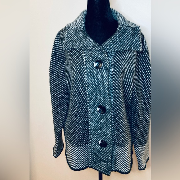 Y2K Shacket Cosy Sweater Size L Black Cream Acrylic/Nylon/Mohair Blend Conrad C - Picture 2 of 10